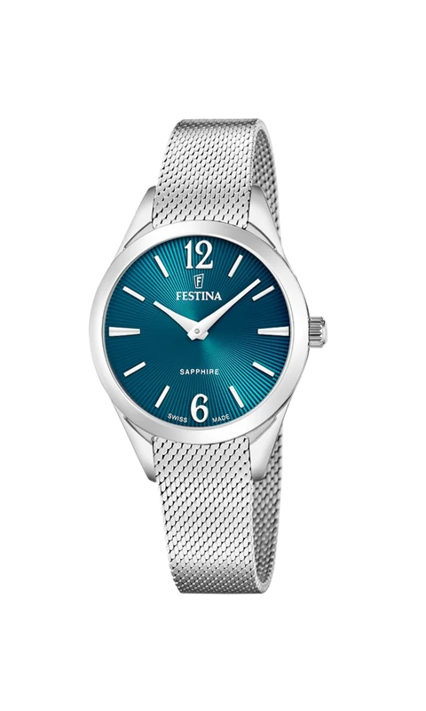 Festina Swiss Made Grace Quartz (32mm) Turquoise Sunray Dial/Stainless Steel Mesh Bracelet F20076/4