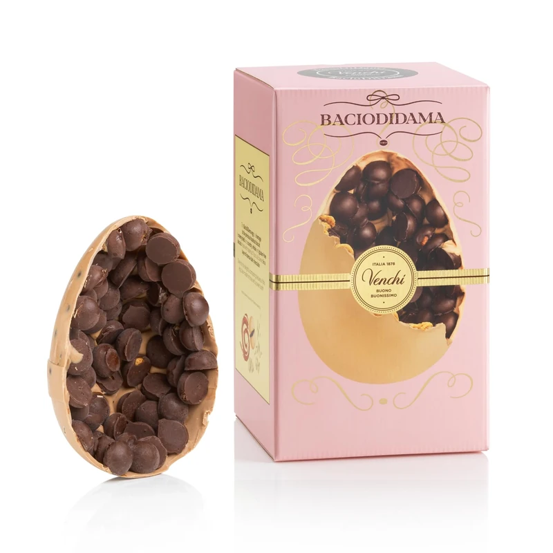 Venchi - Chocolate Egg, BacioDiDama Flavor, with Crumbly Dark Chocolate Covered Biscuits "Piemont Hazelnuts", No Surprise, Gluten Free, 540 gr, Easter Collection, Gift Idea