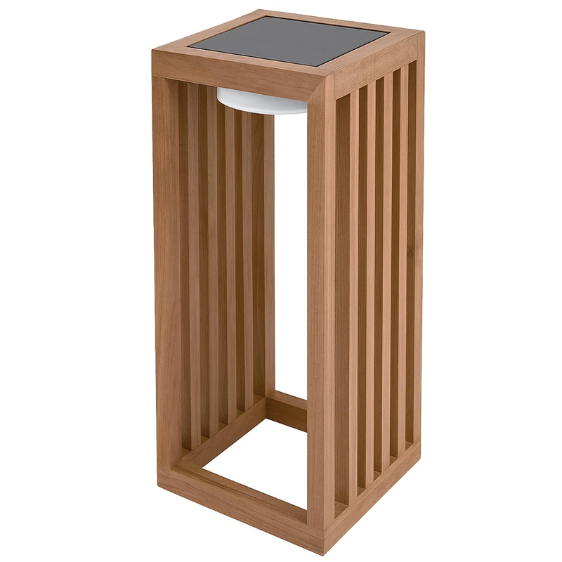 Decorative Solar Lantern LED Warm White CHENNAI Solid Teak Wood H50cm