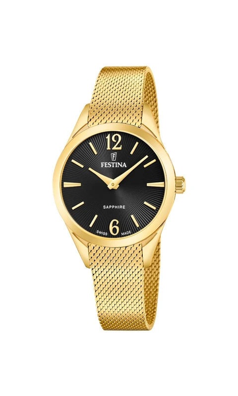 Festina Swiss Made Ladies Gold PVD-Plated Watch with Mesh Bracelet F20077/5
