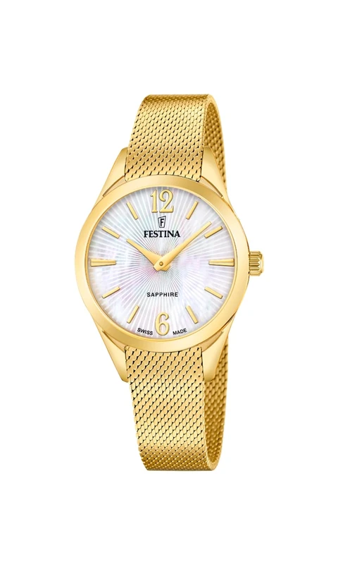 Festina Swiss Made Ladies Gold PVD-Plated Watch with Mesh Bracelet F20077/1