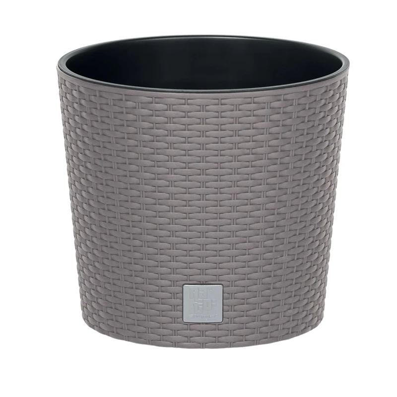 B2C Round Planter Plant Flower Pot Outdoor Garden Weatherproof with Insert Rattan Look Plastic Indoor Outdoor Patio Home Decor (Beige, 25cm - 7.5 Litres)