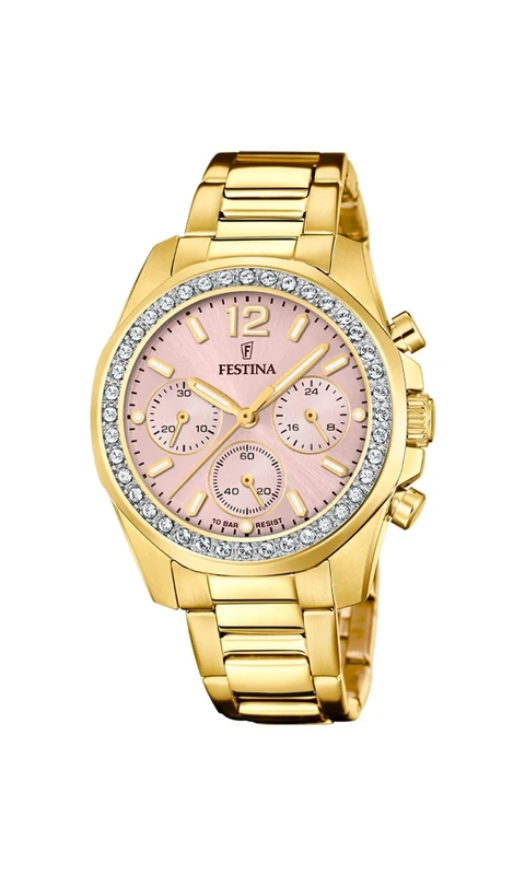 Festina Ladies Gold PVD-Plated Chronograph Watch with Bracelet and Zirconia Sets F20609/4