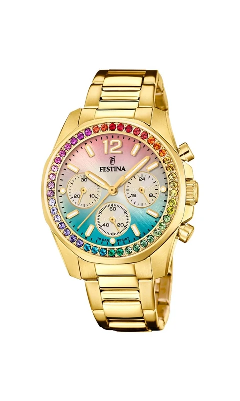 Festina Ladies Gold PVD-Plated Chronograph Watch with Bracelet and Zirconia Sets F20609/5