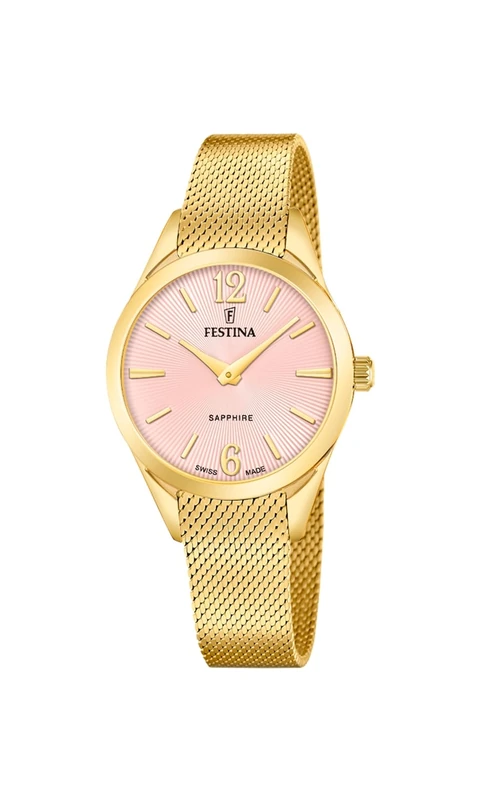 Festina Swiss Made Ladies Gold PVD-Plated Watch with Mesh Bracelet F20077/2