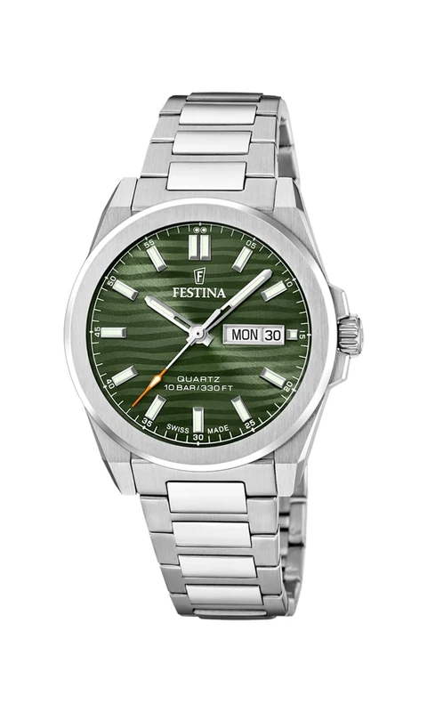 Festina Swiss Made Dune Day/Date Quartz (39.8mm) Green Wave Dial/Stainless Steel Bracelet F20073/4