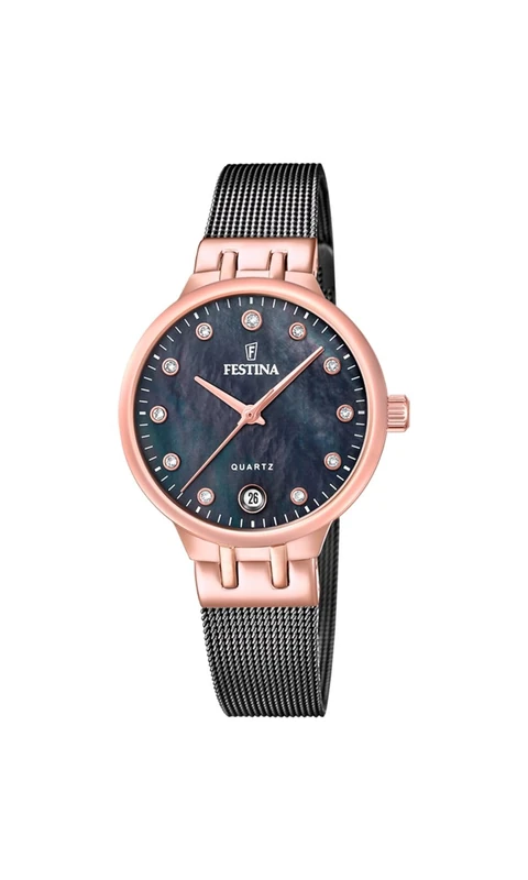 Festina Ladies Rose Gold PVD-Plated Watch with Zirconia Sets and Mesh Bracelet F20717/2