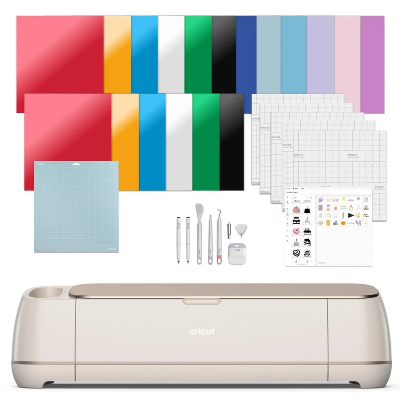 Cricut Maker 4 - Smart Cutting Machine (Seashell) | Engagement Bundle - Includes Smart Vinyl, Cardstock, Transfer Tape, Iron On HTV, Mat, Pens, Tool Kit, & 25 Images in Design Space App