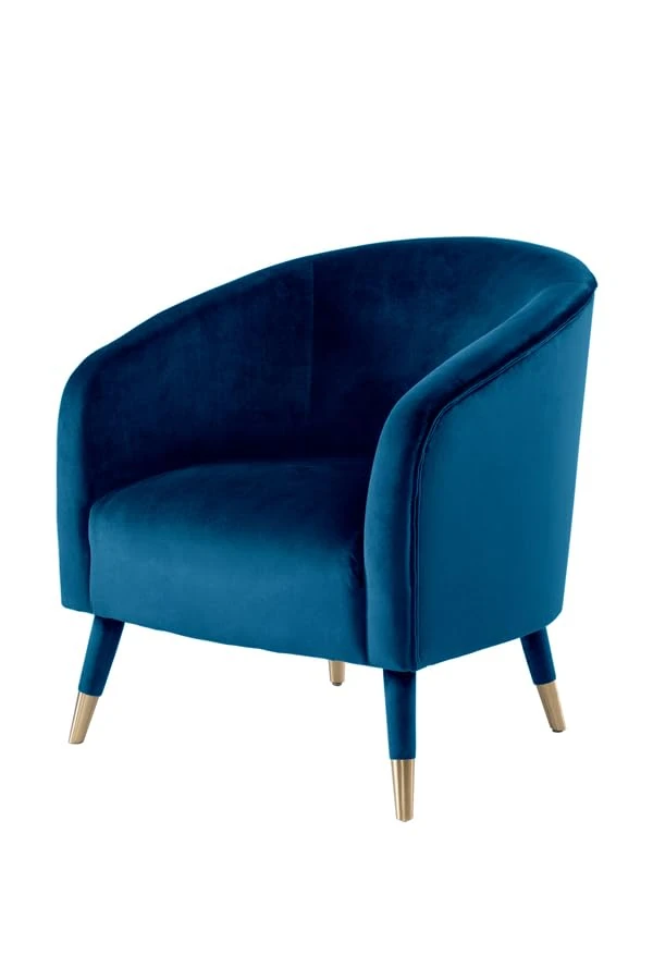 MY Furniture Bellucci Navy Blue Contemporary Tub Chair with Upholstered Legs and Brass Feet caps/Designer, Modern, Cosy, Cocktail, Accent, Club Seat, for Home, Hotels, Bars and Restaurants