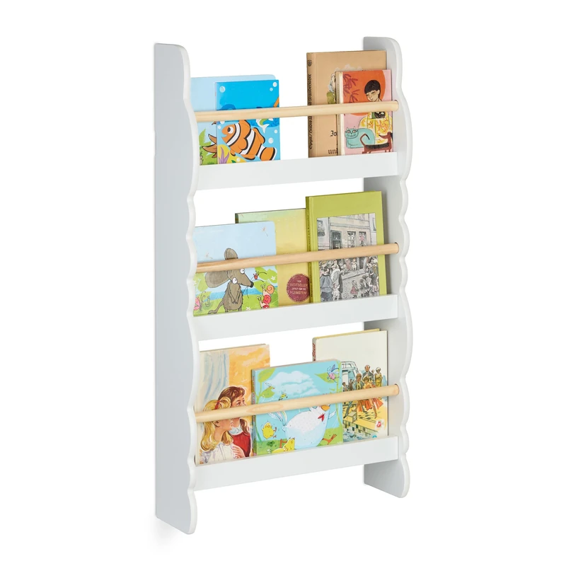 Relaxdays Children's Bookshelf, Cloud Design, 3 Compartments, Wall-mounted Shelves, 80 x 42.5 x 14 cm, White/Natural