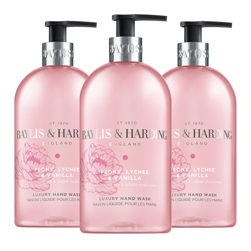 Baylis & Harding Signature Peony, Lychee, Vanilla Hand Wash 500ml (Pack of 3) - Vegan Friendly