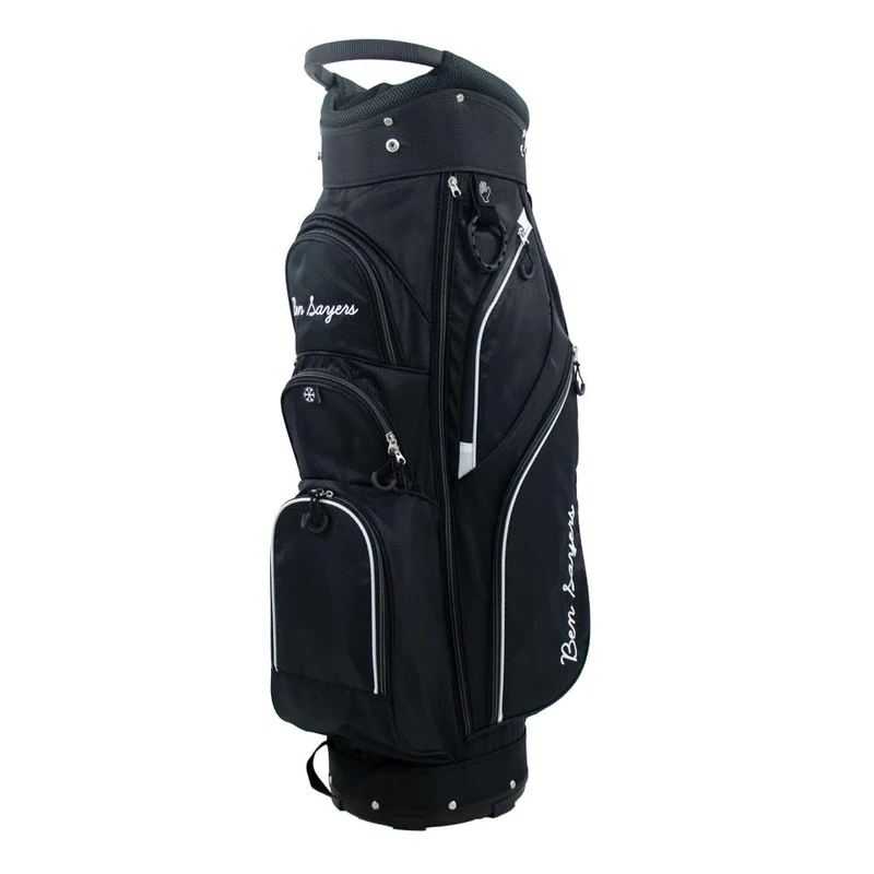 Ben Sayers DLX Deluxe Mens Golf Cart Bag | Lightweight with Carry Shoulder Strap | 14-Way Full Length Club Dividers & Water Resistant Pockets (Black/White)