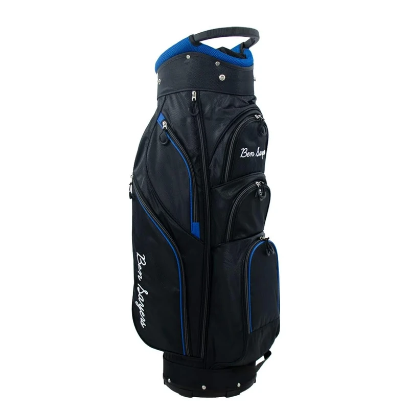 Ben Sayers DLX Deluxe Mens Golf Cart Bag | Lightweight with Carry Shoulder Strap | 14-Way Full Length Club Dividers & Water Resistant Pockets (Black/Blue)