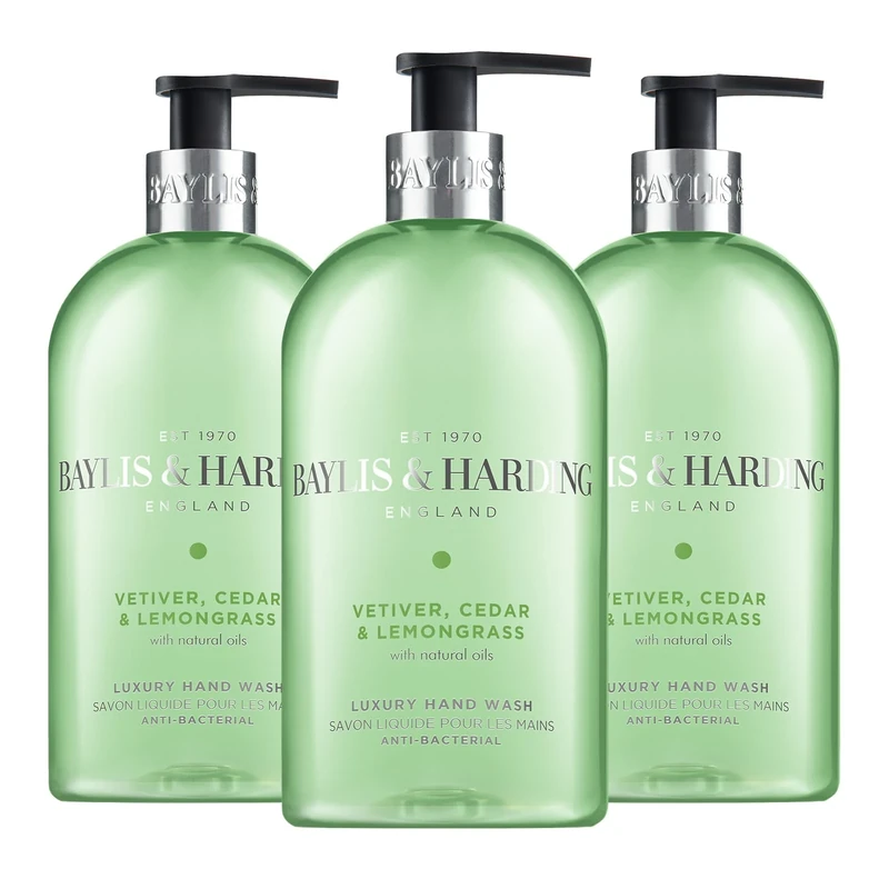 Baylis & Harding Signature Vetiver, Cedar & Lemongrass Anti-Bacterial Hand Wash 500ml (Pack of 3) - Vegan Friendly