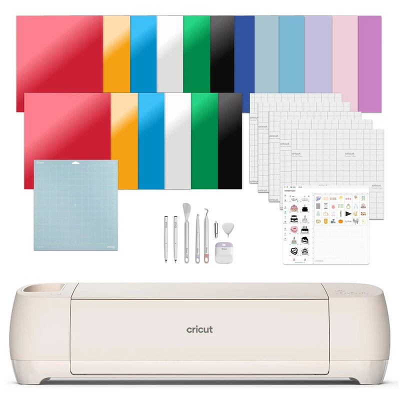 Cricut Explore 4 - Smart Cutting Machine (Seashell) | Engagement Bundle - Includes Smart Vinyl, Cardstock, Transfer Tape, Iron On HTV, Mat, Pens, Tool Kit, & 25 Images in Design Space App