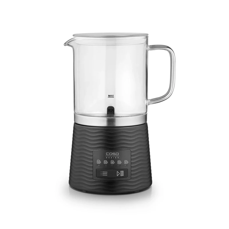 CASO Design CappuLatte Electric Milk Frother, 5 Functions - Hot Chocolate Maker, Cappuccino, Latte, Iced Coffee/Frappe, Milk Warmer, Clear Glass Jug, Large 400ml Capacity, Premium Design