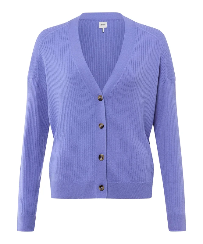 BRAX Women's Style.anique Merino Viscose Rib Cardigan Sweater, 85 Violet Storm, 14