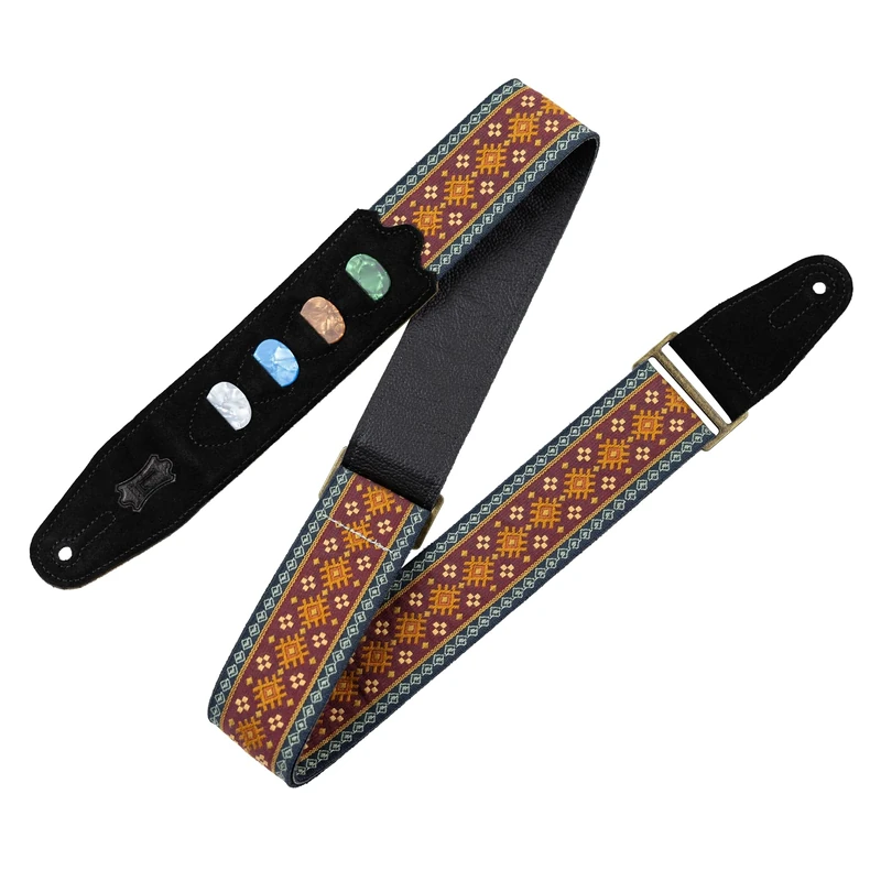 Levy's Leathers Original Hootenanny Series Guitar Strap with Pick Holder | Jacquard Weave | Width 5 cm | Colour Red | (M8HTVPH-26)