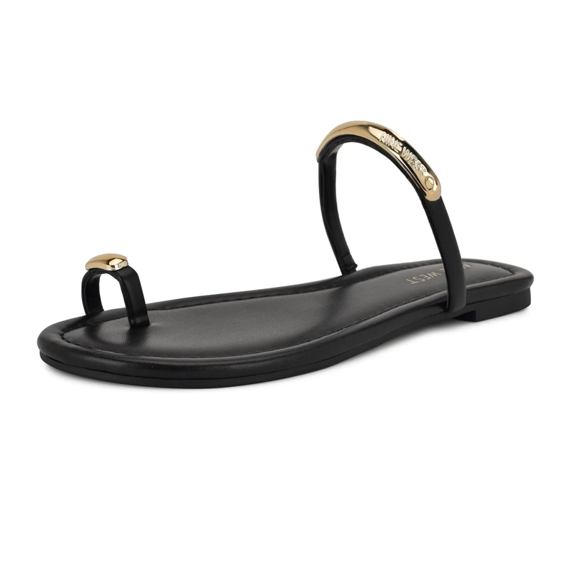 Nine West Women's Balon Flat Sandal, Black 001, 6 UK
