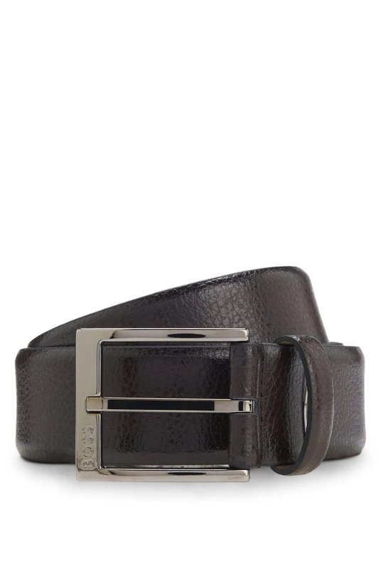 BOSS Men's Elloy-Gr Sz35 Grained Italian Leather Belt with Polished Pin Buckle, dunkelbraun, 85