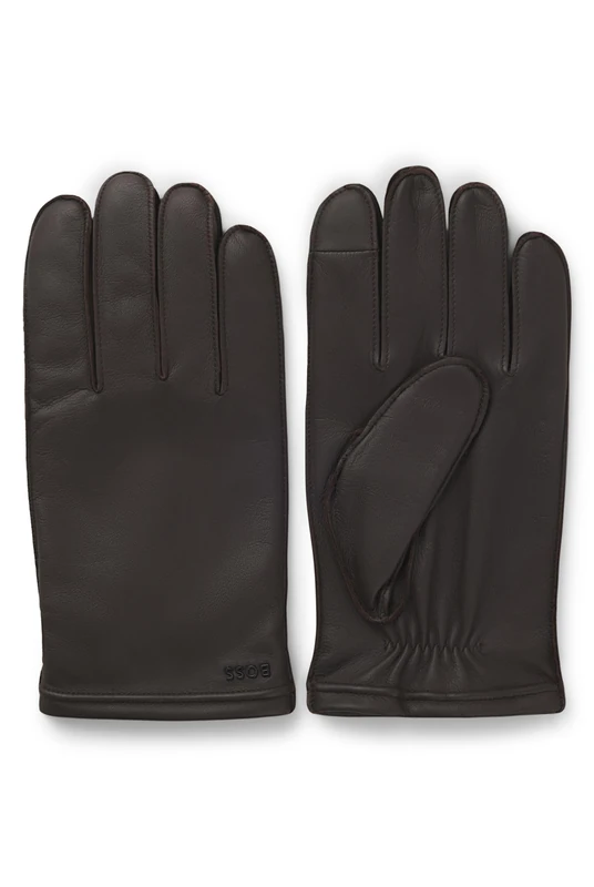 BOSS Mens Kranton-ME Wool-lined gloves in grained leather
