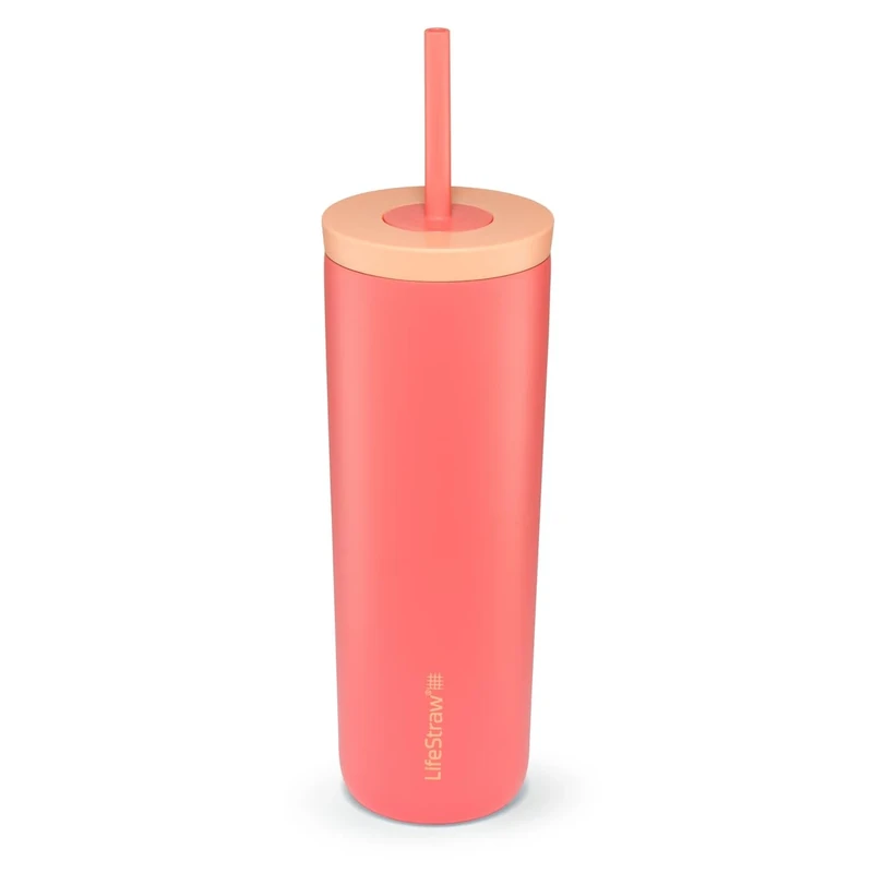 LifeStraw Go Series Tumbler 18oz Stainless Steel Apricot Pink