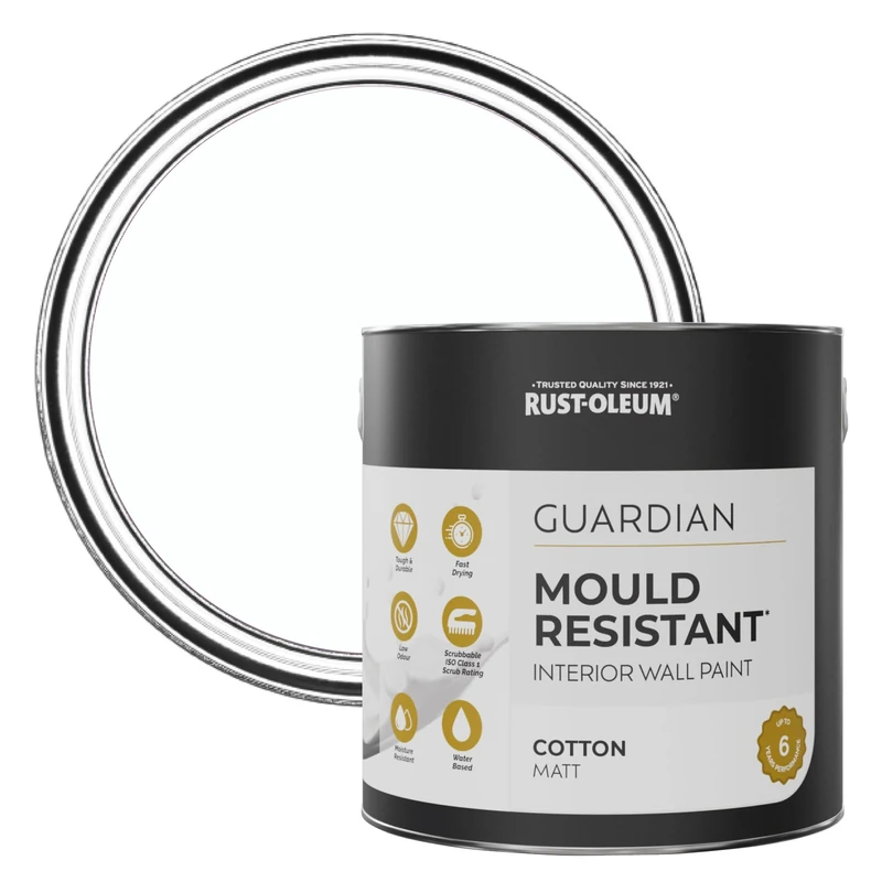 Rust-Oleum White Guardian Mould Resistant Wall Paint - Cotton (White) 2.5L