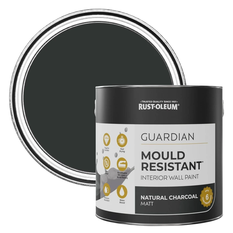 Rust-Oleum Black Guardian Mould Resistant Wall Paint - Natural Charcoal (Black) 2.5L