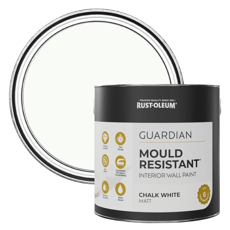Rust-Oleum White Guardian Mould Resistant Wall Paint - Chalk White 2.5L