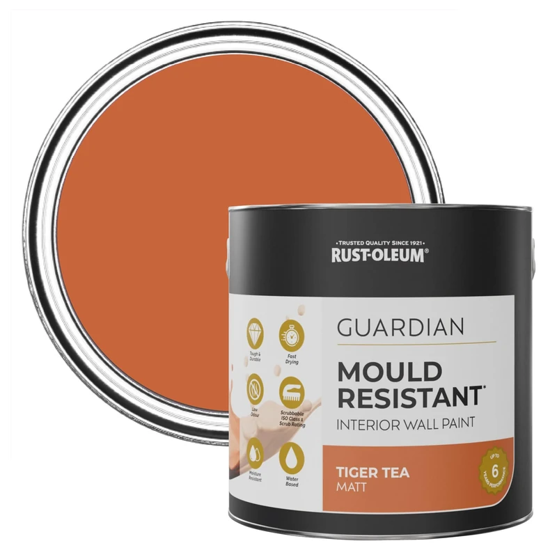 Rust-Oleum Orange Guardian Mould Resistant Wall Paint - Tiger Tea 2.5L