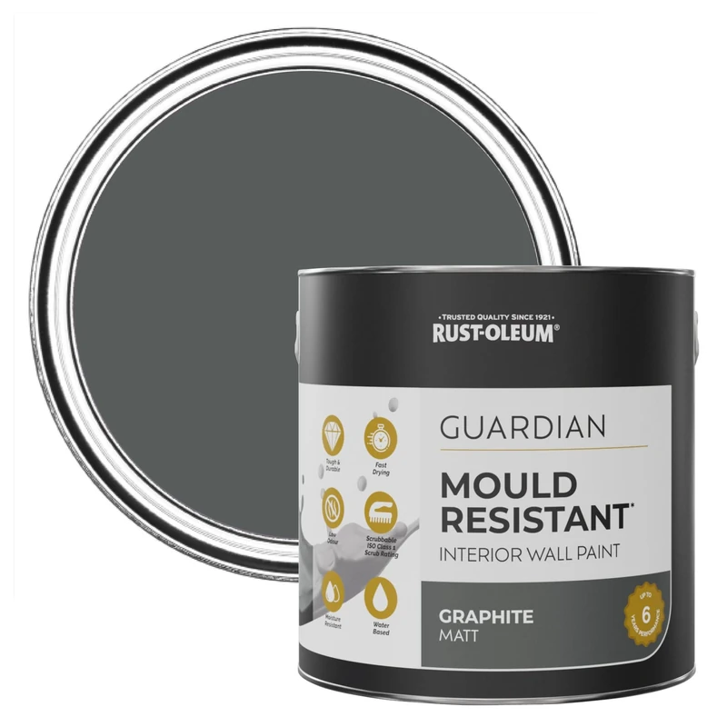 Rust-Oleum Grey Guardian Mould Resistant Wall Paint - Graphite 2.5L