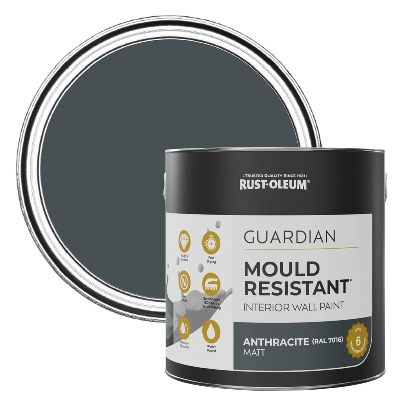 Rust-Oleum Grey Guardian Mould Resistant Wall Paint - Anthracite (Ral 7016) 2.5L