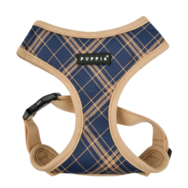 Puppia Corwin Dog Harness A (Over-The-Head), Fashion Plaid Pattern for Spring and Summer, Small and Medium Dog Harness, Navy Blue, M