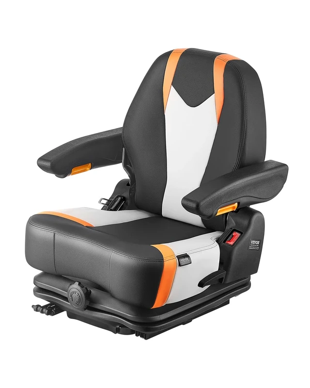 VEVOR Universal Forklift Seat, Tractor Suspension Seat with Adjustable Back, Armrest & Safety Belt, Secure Fold Down Tractor Seat with Micro Switch, Lawnmower Seat for Skid Loader Bulldozer