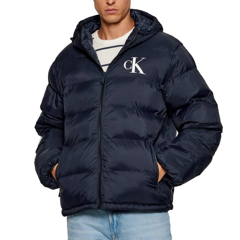 CK JEANS Men's LS NYLON MONOGRAM PUFFER JKT LV04RD528G Jackets, Blue, S