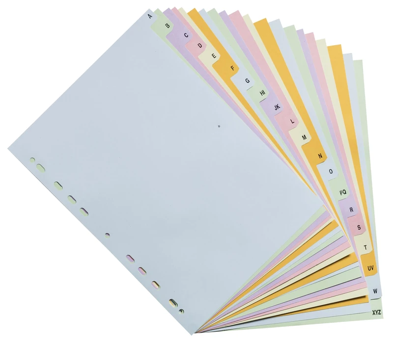 Exacompta - Ref 2621E - Box of 20 Dividers in Pastel Card 170 g/m2 Forever with 20 Alphabetical Printed Keys from A to Z - for A4 - Size 22.5x29.7 cm - Assorted Pastel Colours