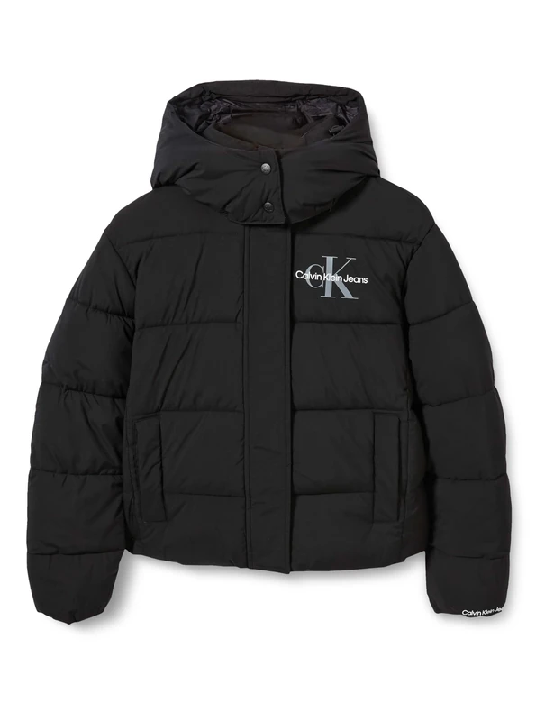 CK JEANS Women's MONOLOGO MW Short Puffer LV047D514G Jackets, Black (Black), XXS
