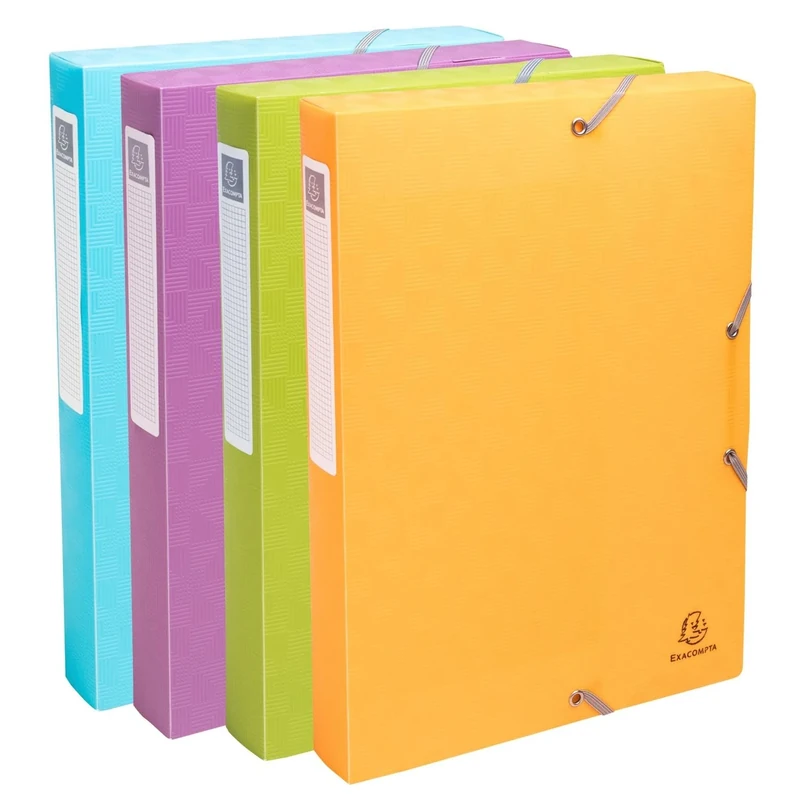 Exacompta - Ref 59990E - 8 Boxes with Pop'N Co Elastic Bands - Made of Recycled Polypropylene - 4 cm Spine - 25 x 33 cm - for A4 documents - Assorted Colours - Delivered Fully Assembled