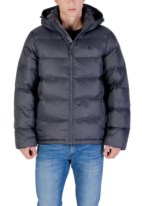 CK JEANS Men's LS NYLON ZIP OFF HOOD DOWN PUFFE LV04RC518G Jackets, Grey, L