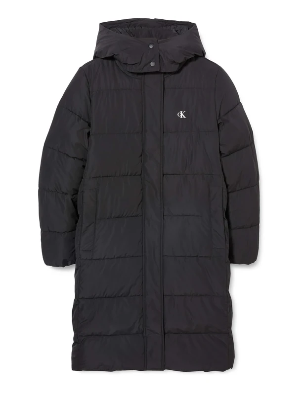 CK JEANS Women's MONOLOGO NON-DOWN LONG PUFFER LV047D512G Jackets, Black, L