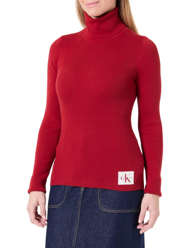 CK JEANS Women's Woven Label ROLL Neck LV047D350G Sweaters, Red (Winery), XXS