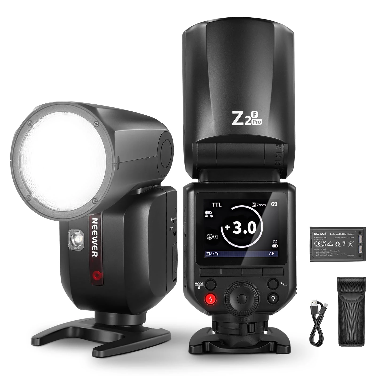 NEEWER Z2PRO-F 2.4G TTL Round Head Flash Speedlite Compatible with Fujifilm, Wireless Compatible with Godox, 76Ws 1/8000s HSS, Upgraded UI, TTL/M TCM Switch, 7.2V/3000mAh Battery, 600 Full Power Flash