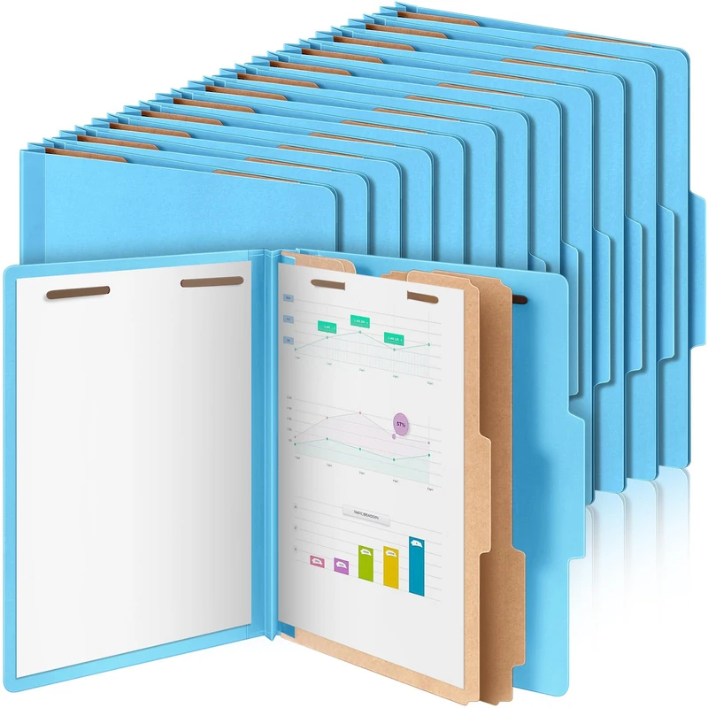 Skyygemm 24 Pcs Classification Folders Bulk 2 Dividers File Folder with Fastener 2 Prongs Letter Size Paper Pressboard File Folders with 3.5 Inch Expansion for Organize Office Document (Blue)