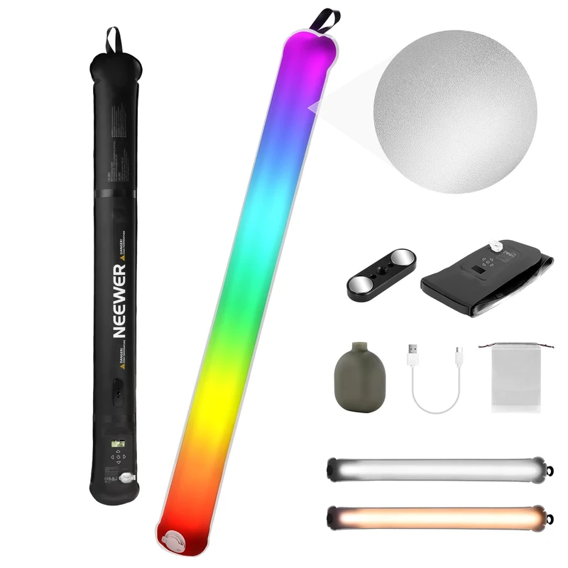 Neewer BASICS 30W Handheld RGB Fill Light 35.5"/90cm, Portable Inflatable TPU Lighting 5000mAh Type C 45W in/30W Out, 3000Lux 17 Effects 2700-6500K CRI95 for Studio Photography Video Recording, GC30C