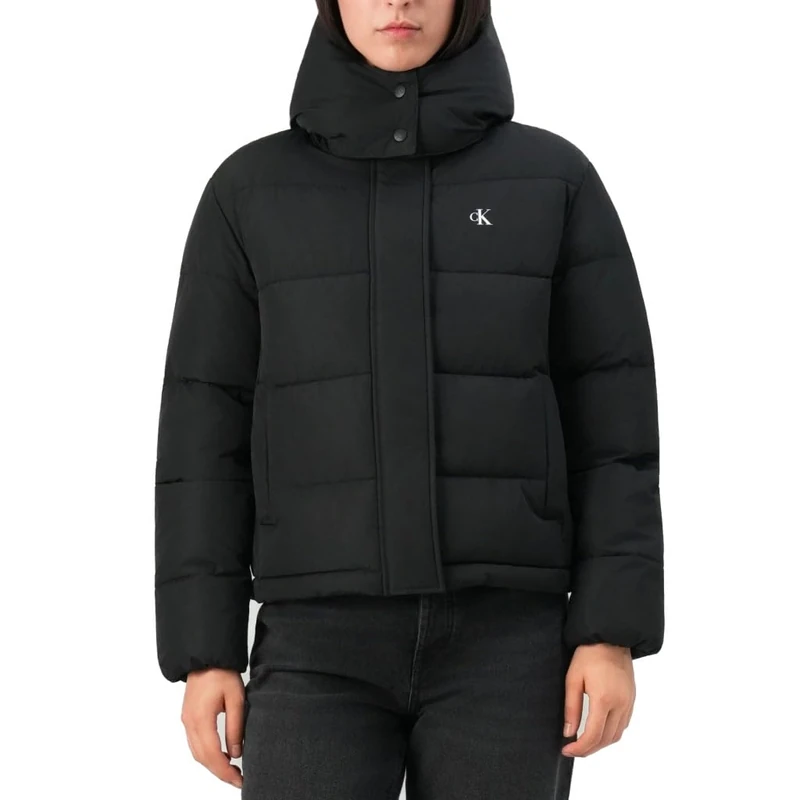 CK JEANS Women's Matte MONOLOGO MW Short Puffer LV047D513G Jackets, Black (Black), M