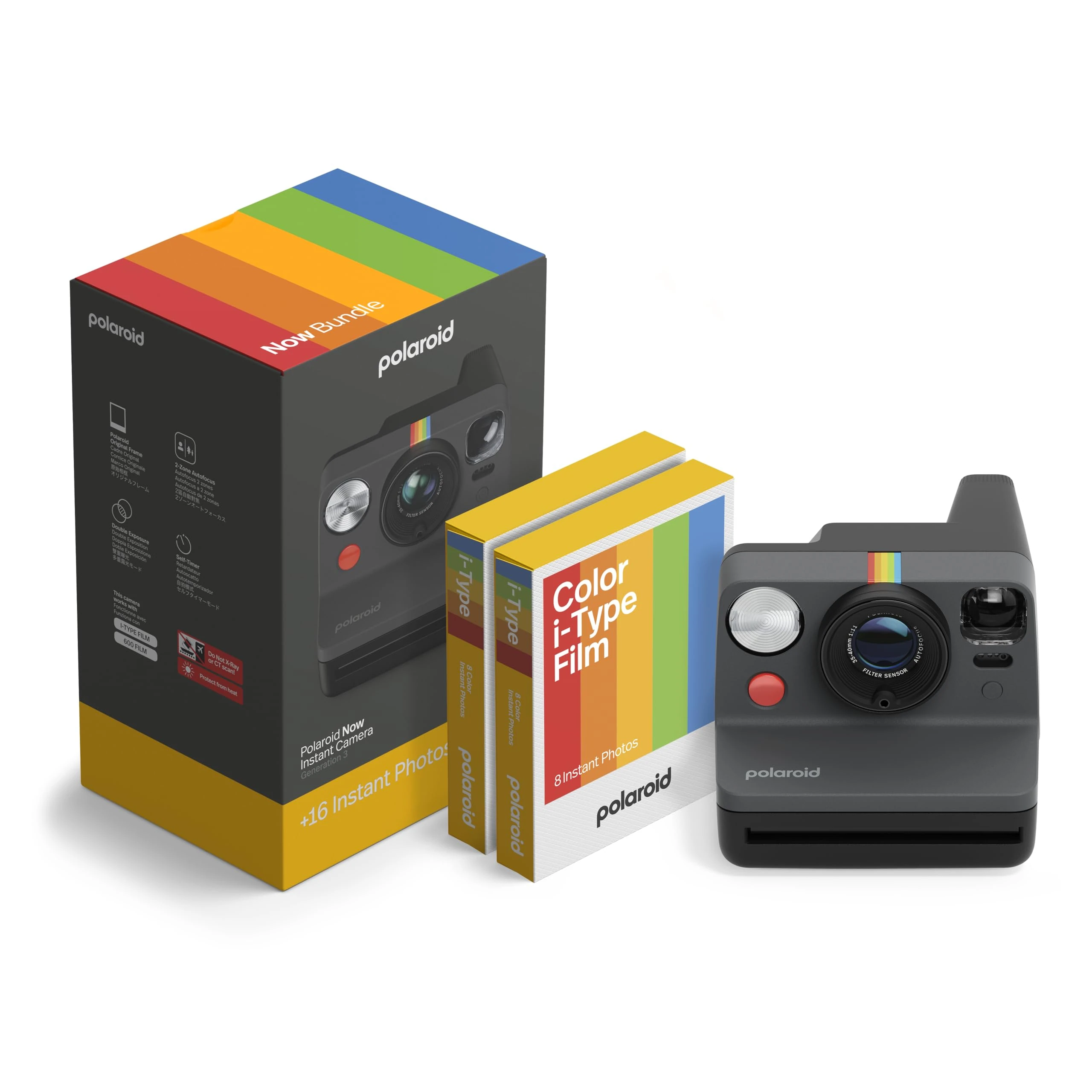 Polaroid - NOW Gen3 - Instant Camera - Camera + Color Film Bundle (16 photos) Black (6560)