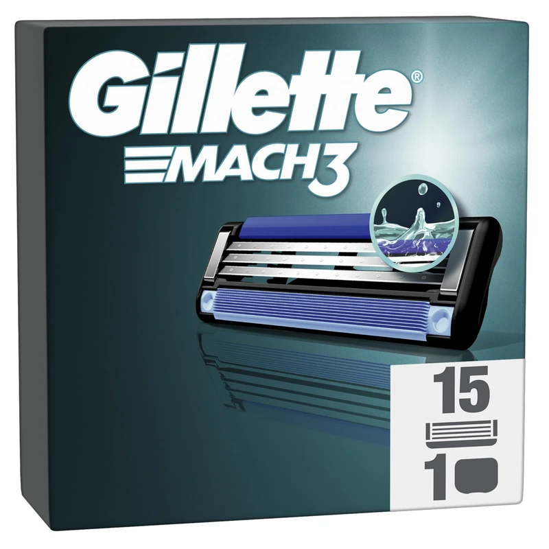 Gillette Mach3 Razor Blade Refills for Men, Pack of 15, 3 Blade System, Stronger Than Steel Blades, Long Lasting Smooth Shave - Image 1