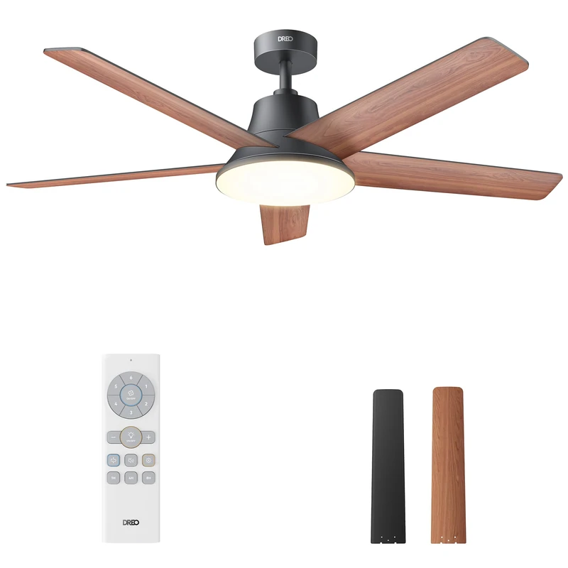 DREO Smart Ceiling Fan with Lights, 52 Inch, 12 Speeds & 3 Modes, Stepless Color Tones, Dimmable LED Light, 12H Timer, Quiet DC Motor, Remote/APP/Alexa Control, Electric Fan for Bedroom, Black