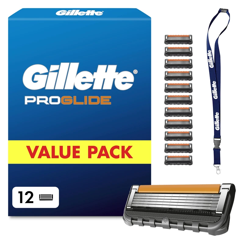 Gillette ProGlide Men’s Razor - 12 Blades, with 5 Anti-Friction Blades for a Close, Long-Lasting Shave, with keychain
