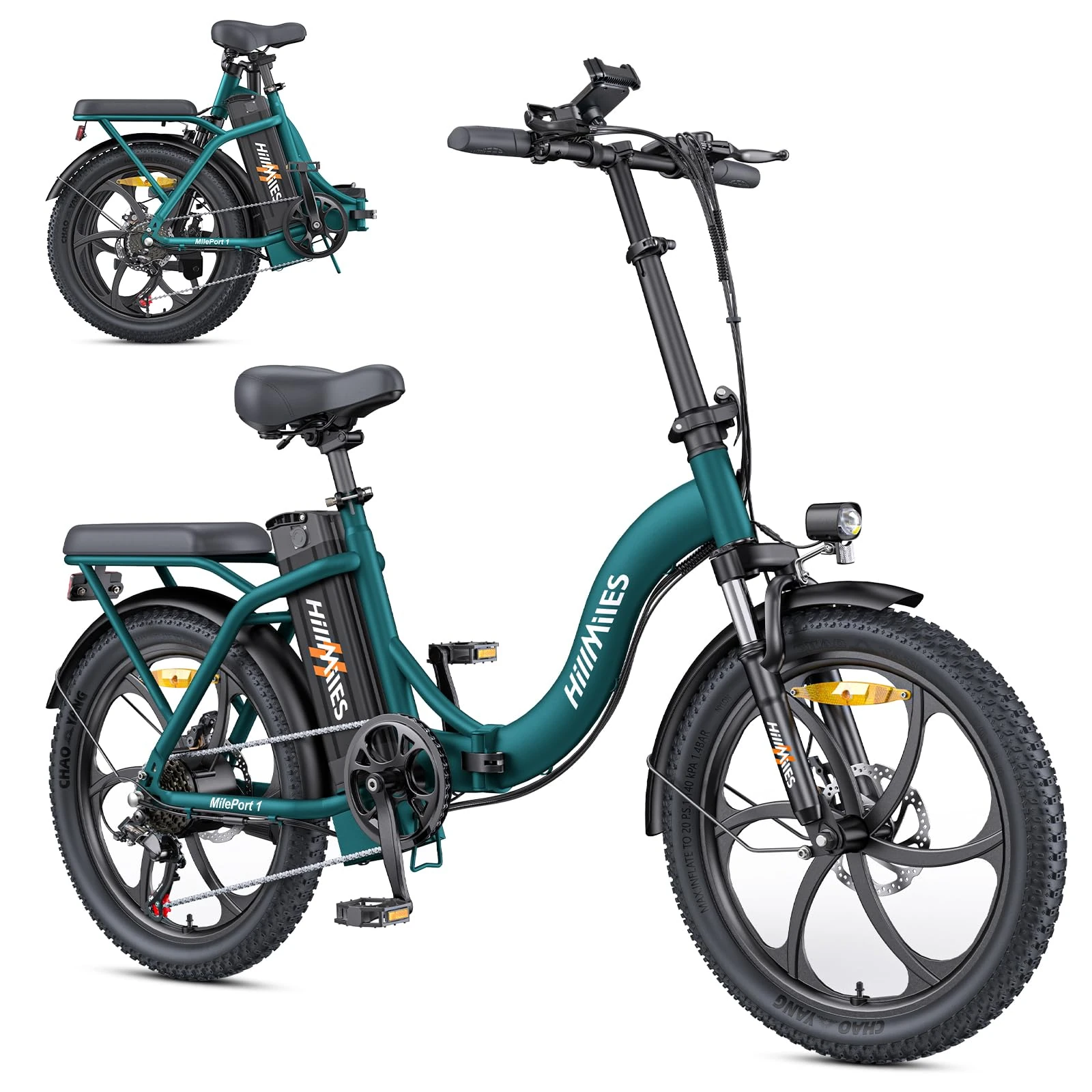 HillMiles MilePort 1 Electric Bike for Adults with 36V 13AH Removable Battery, 20"*3.0" Fat Tire Folding Electric Bicycle with Top Speed 25KM/H &100KM Long Range, 250W Motor City Commuter Ebike